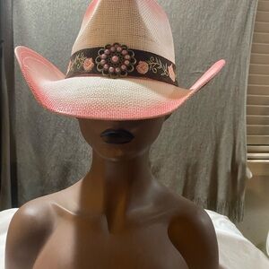 Chic Pink and White Floral Band Western Hat
